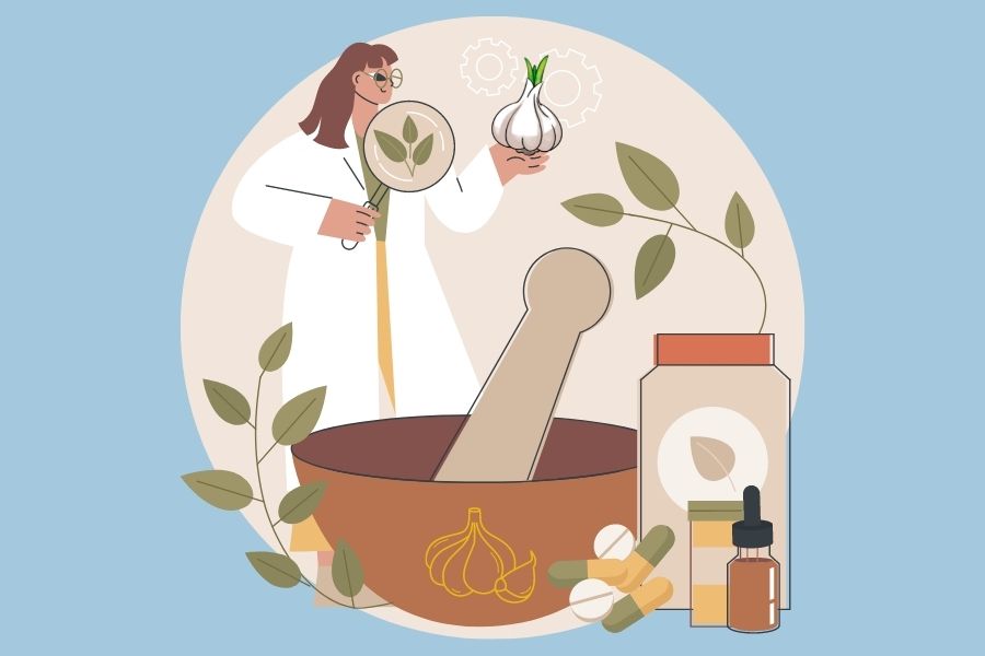 rysunek lekarza i leków ziołowych